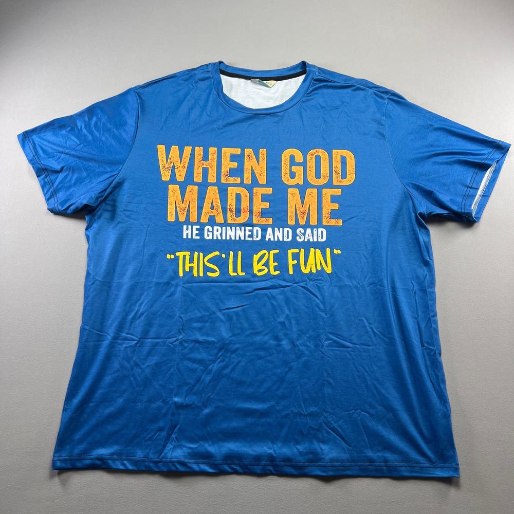 Royaura T Shirt Men 4XL Blue When God Made Me He Grinned And Said Graphic Cotton